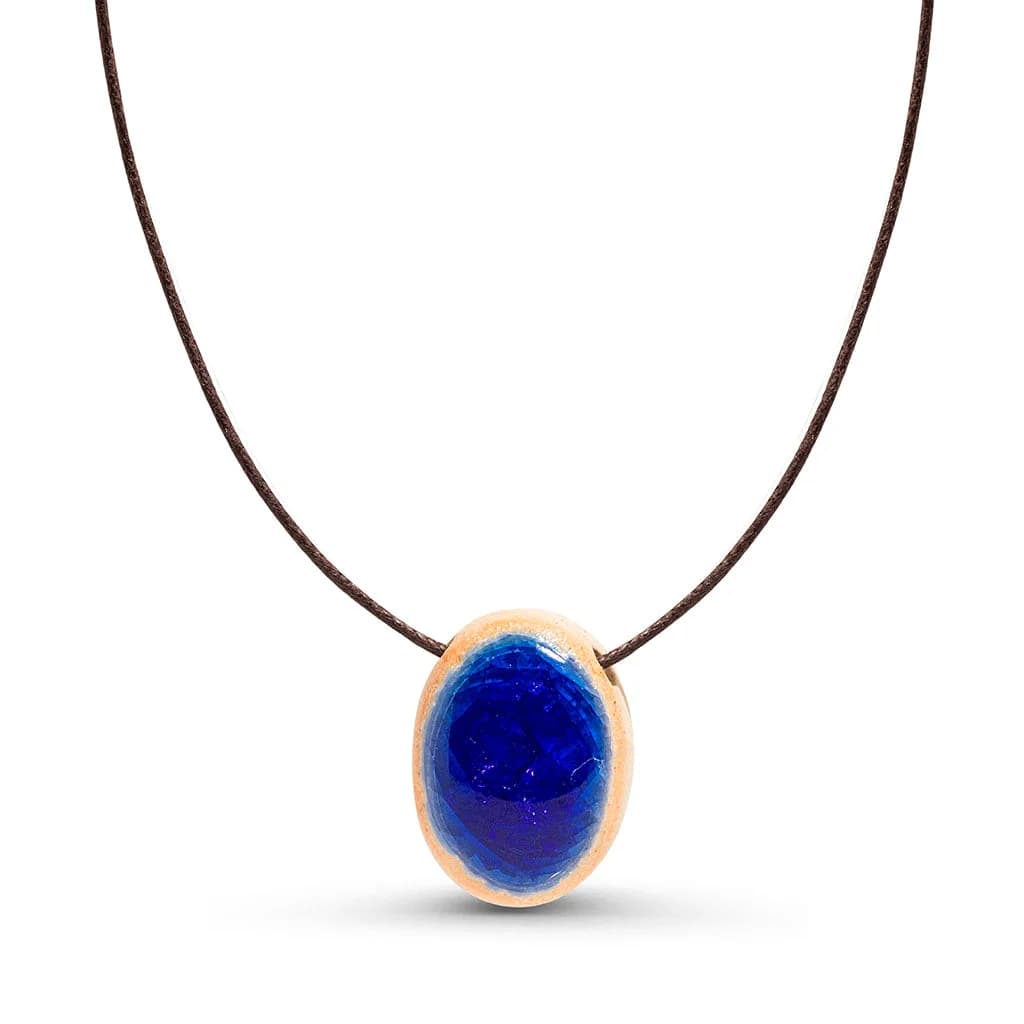 Navy Blue Recycled Glass Oval Adjustable Necklace – image 1