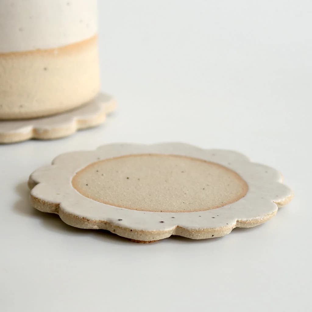 Off-White Flower Coaster Stoneware