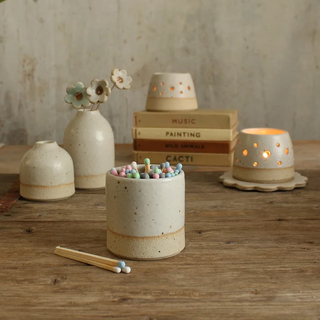 Off-White Ceramic Match Striker Pot – image 1