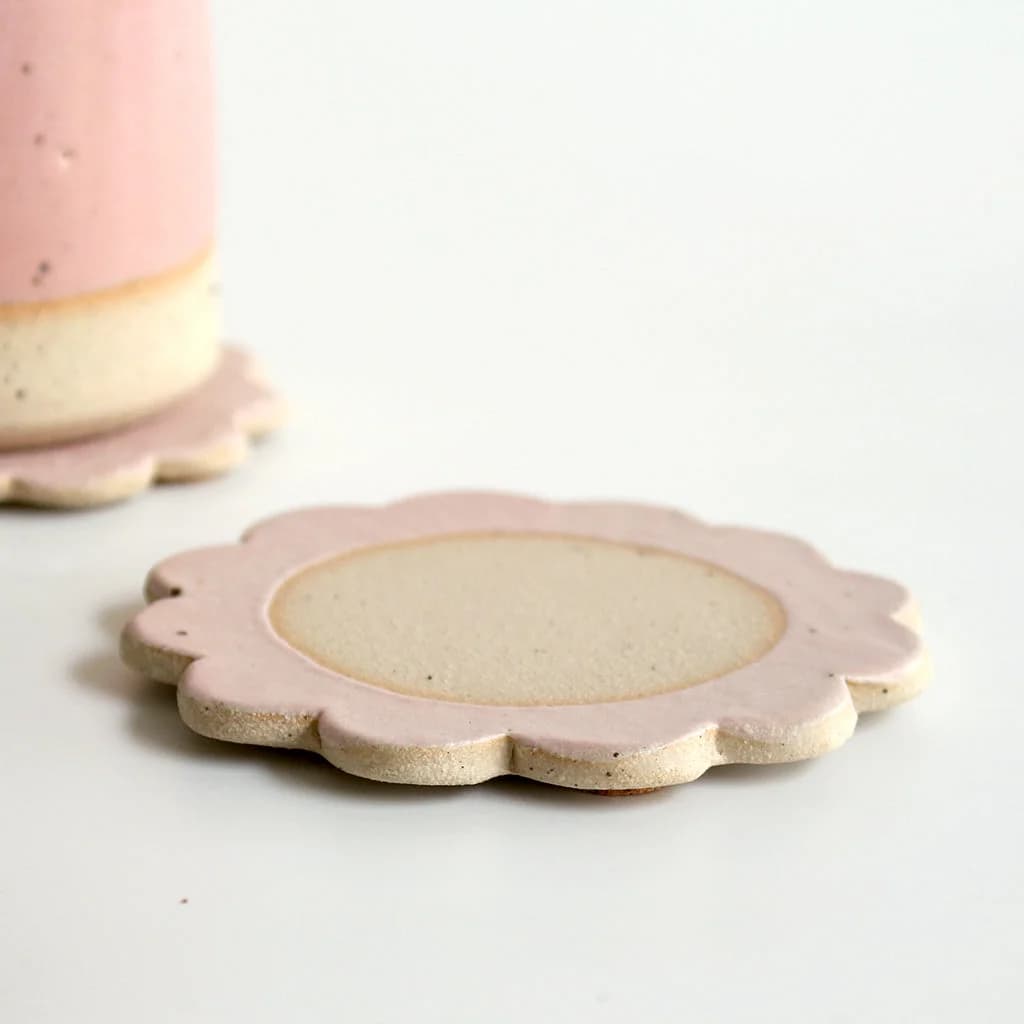Pale Pink Flower Stoneware Coaster – image 1