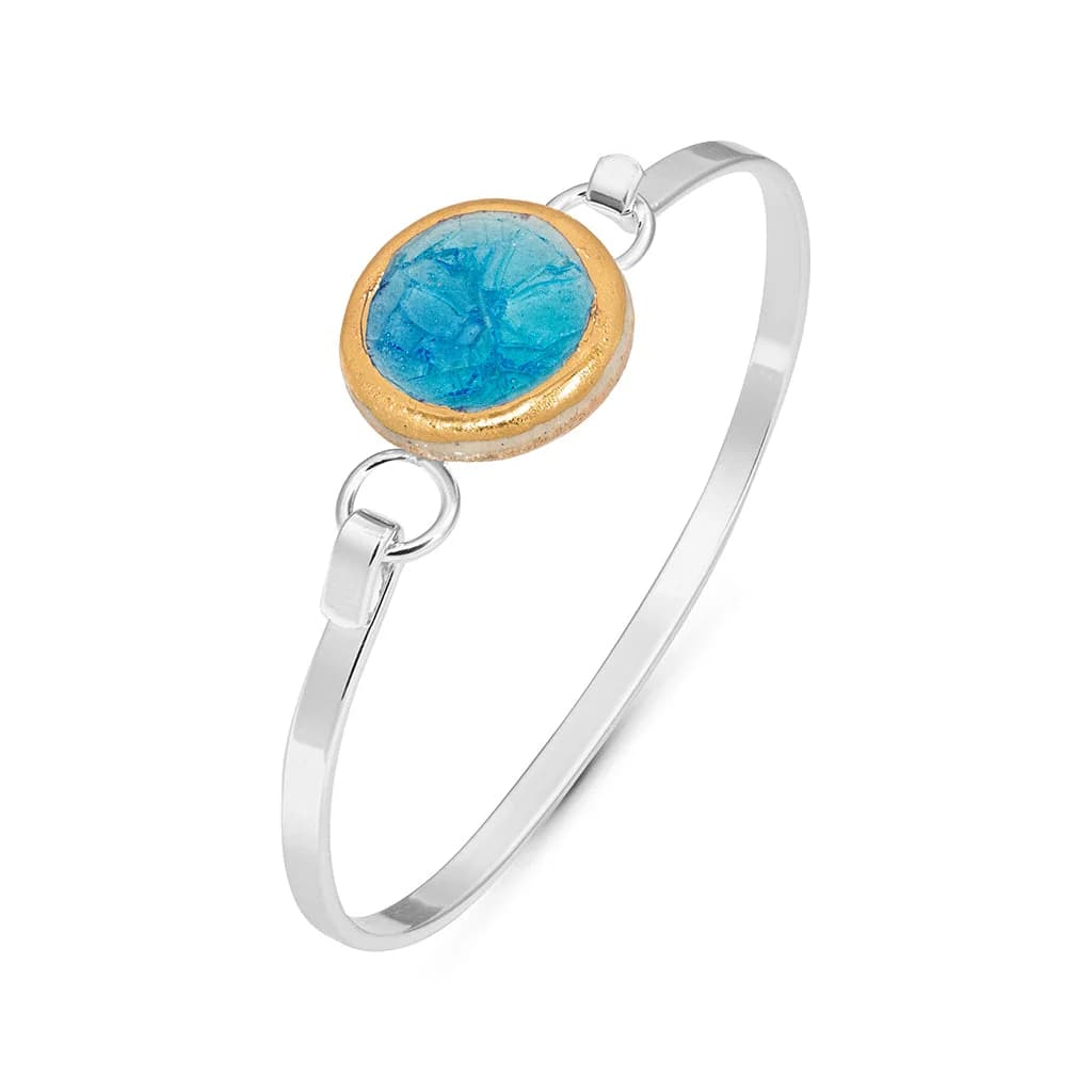 Round Turquoise Blue Lagoon Silver-Plated Bangle – image 1