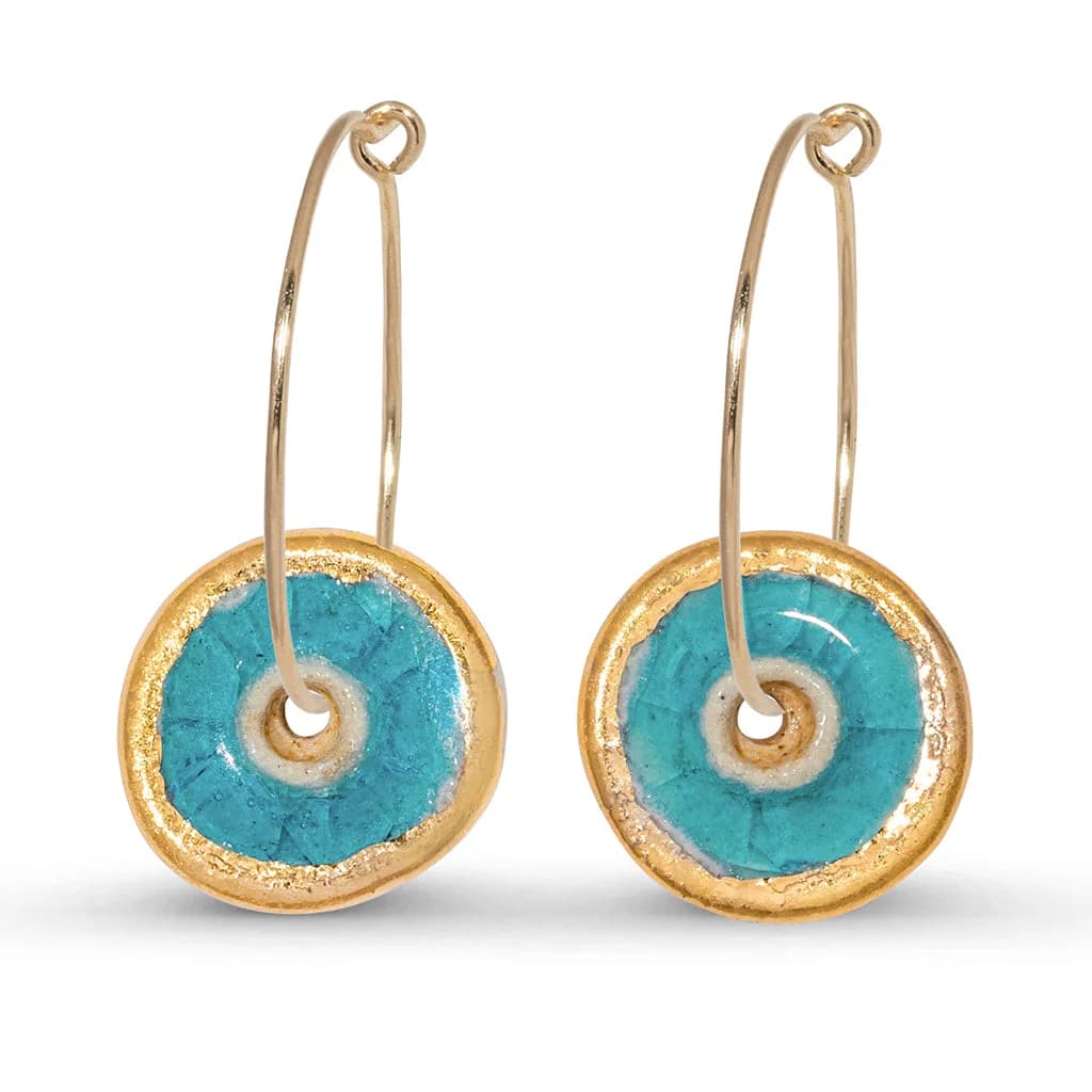 Turquoise Pool Gold Fill Large Hoops – image 1