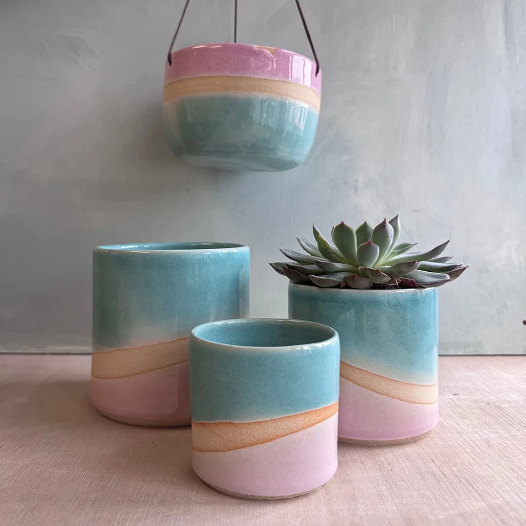 Seconds Planter Set, Turquoise and Pink Shoreline – image 1