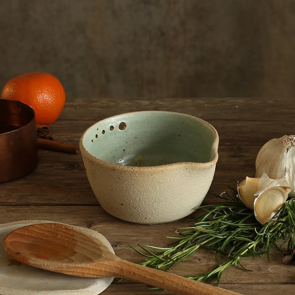 Handmade Stoneware Herb Stripper and Garlic Grater Bowl – image 1