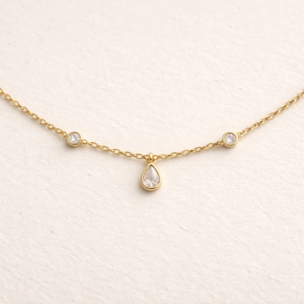 Aurora Three Bezel Pear Diamond Necklace – image 1
