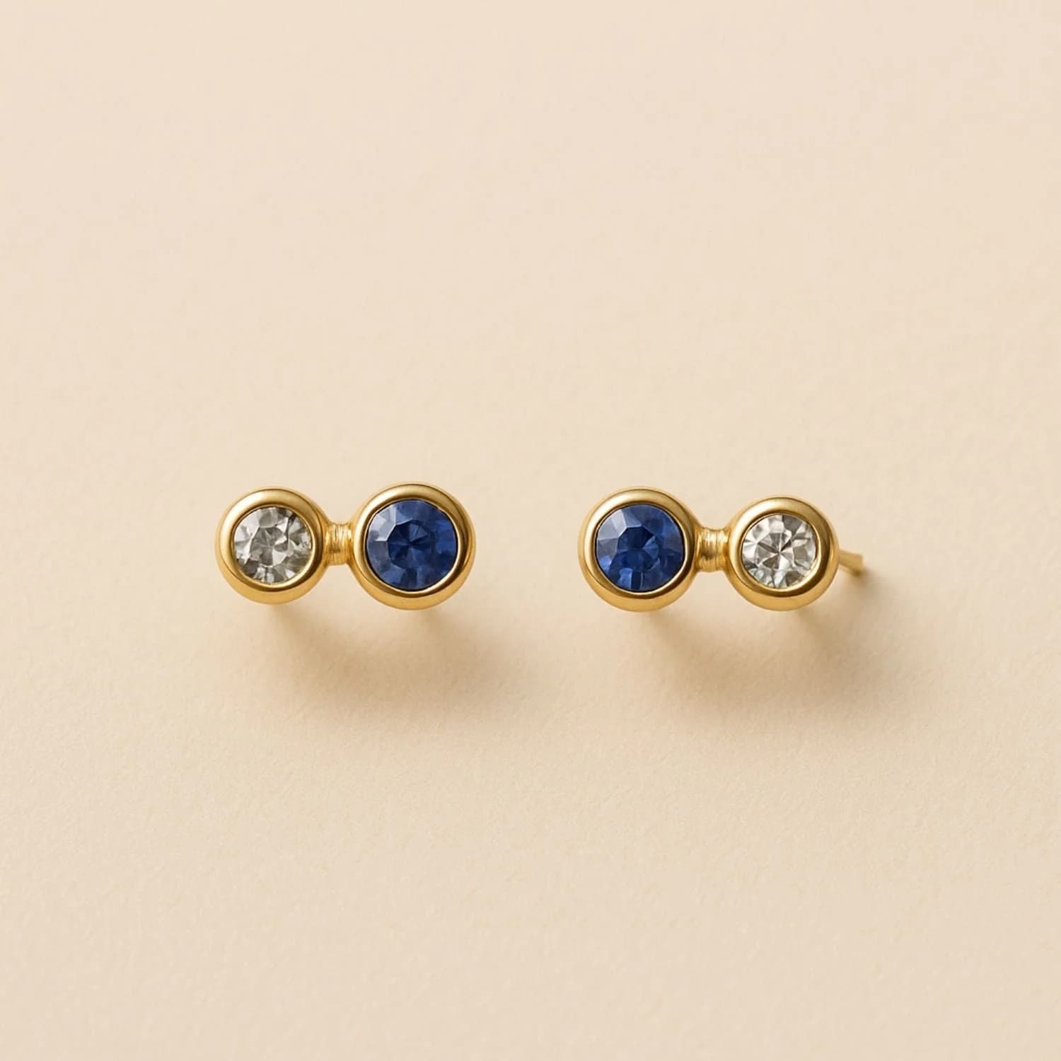 Light Line Twin Dot Earrings in Blue Sapphire & Diamond – image 1