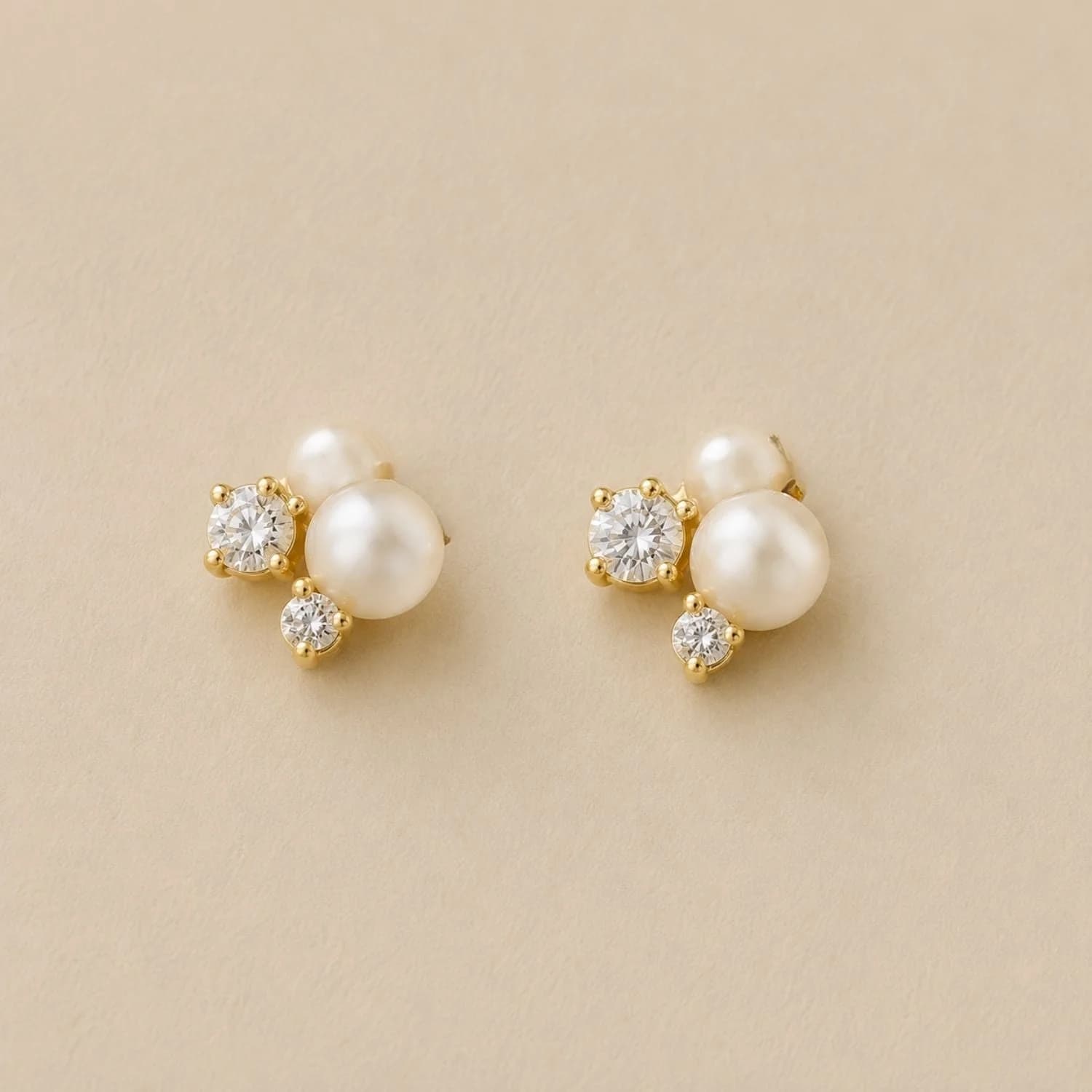 Aurora Diamond & Pearl Cluster Stud Earrings – image 1