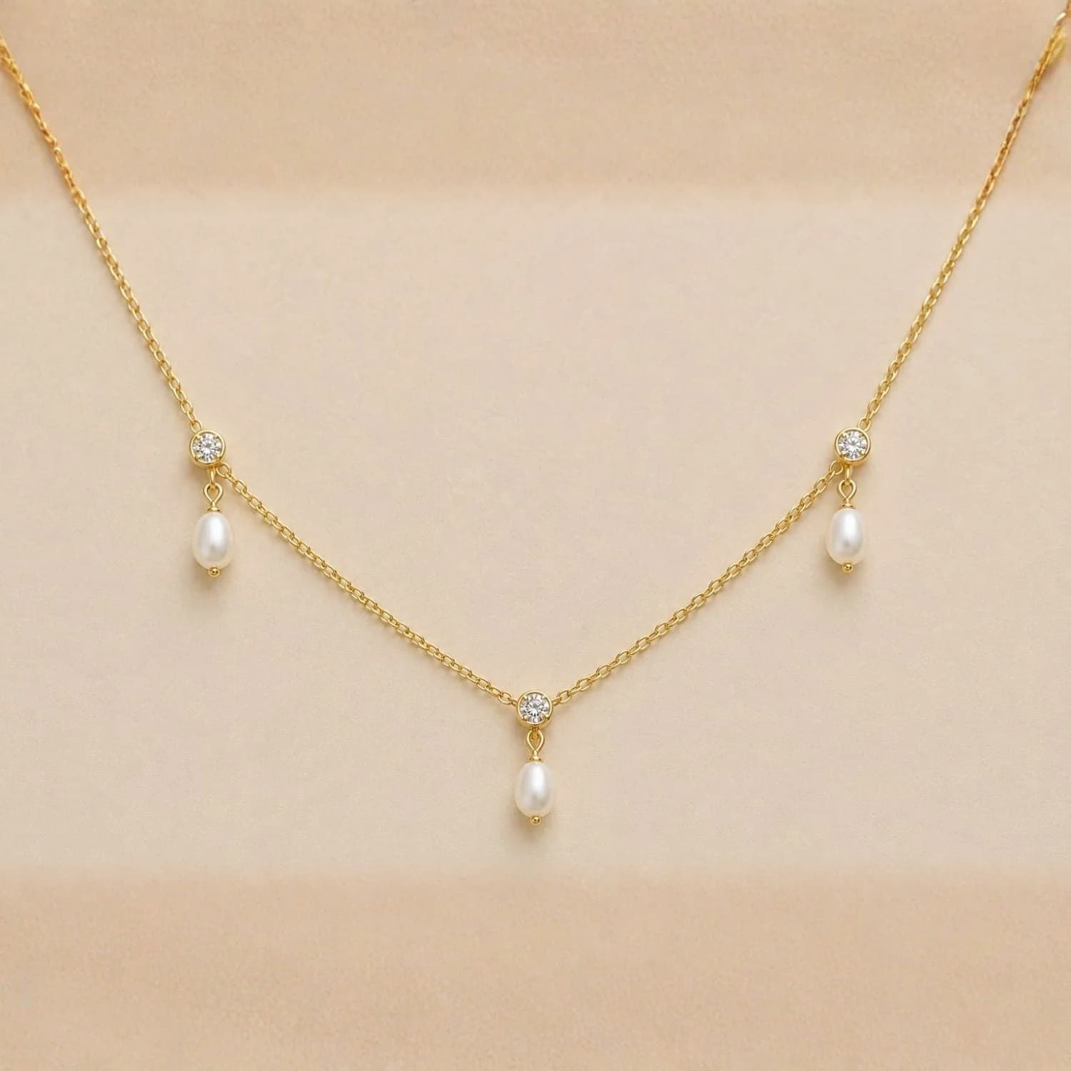 Aurora Diamond & Pearl Drop Station Necklace – image 1