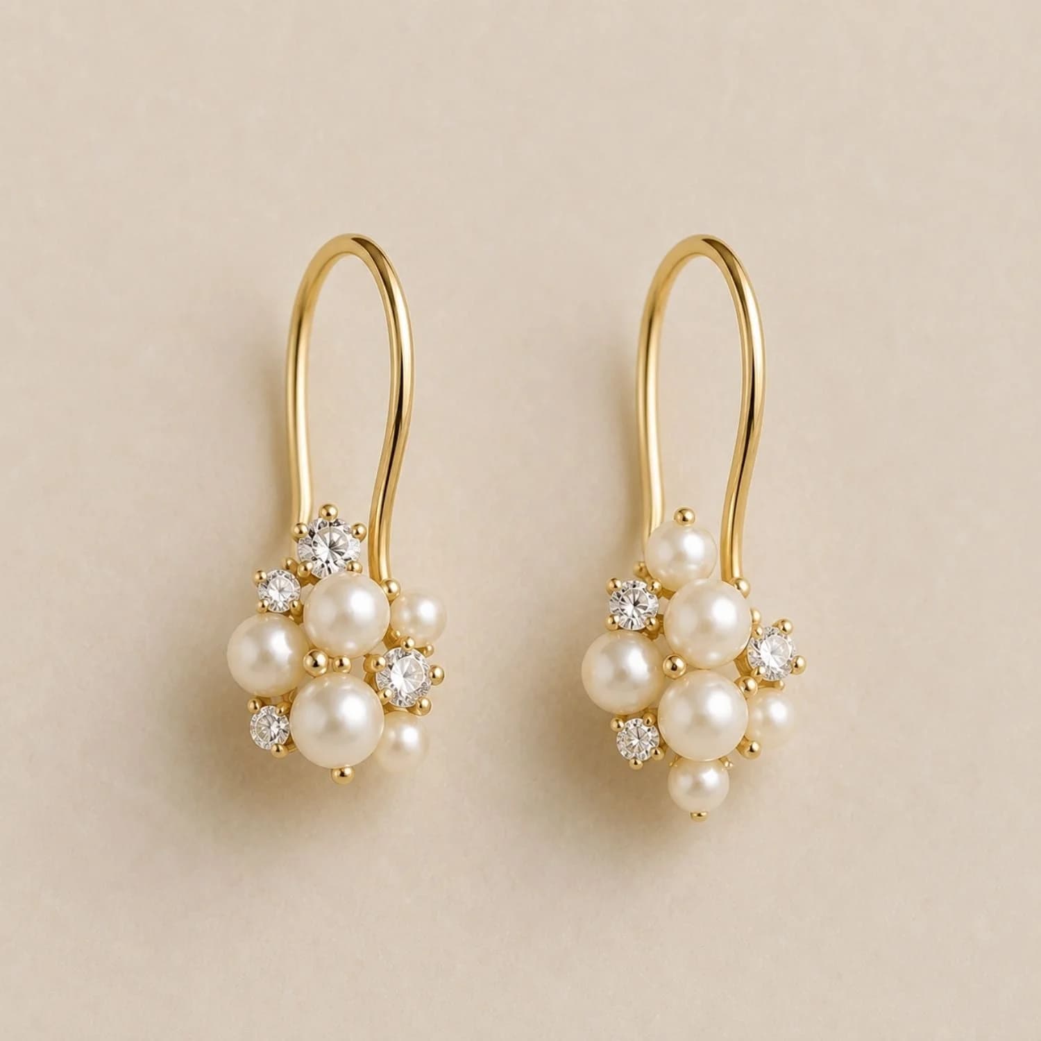 Aurora Diamond & Pearl Cluster Hook Earrings – image 1