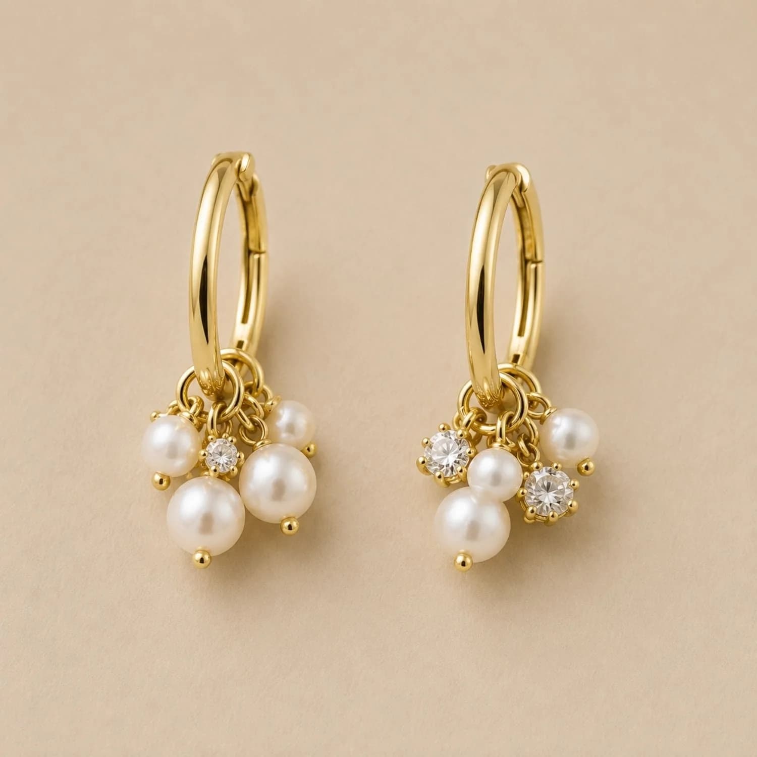 Aurora Diamond & Pearl Cluster Hoops – image 1