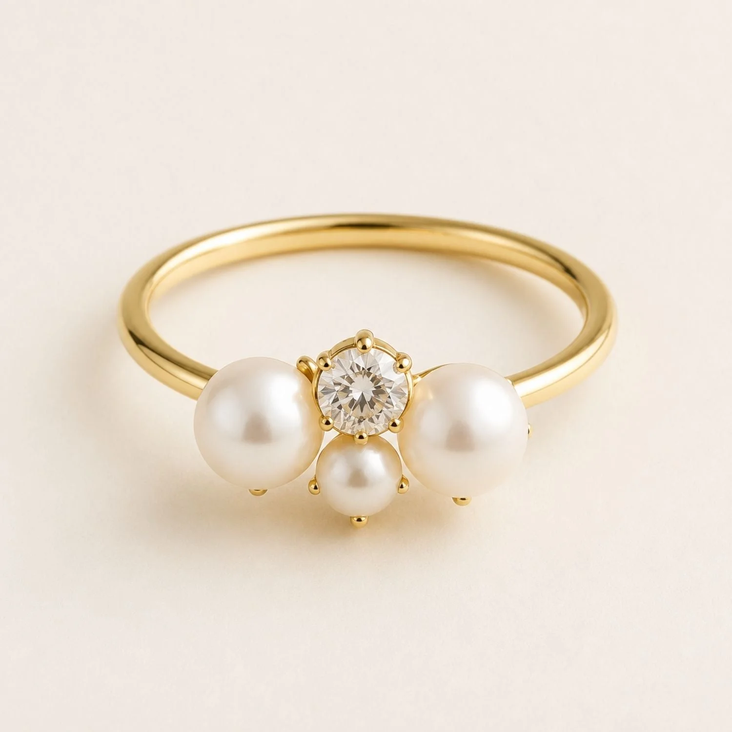 Aurora Diamond & Pearl Trio Ring – image 1