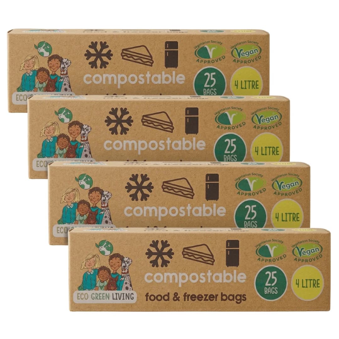 4 Litre Certified Compostable Food & Freezer Bags (25 bags) X 4