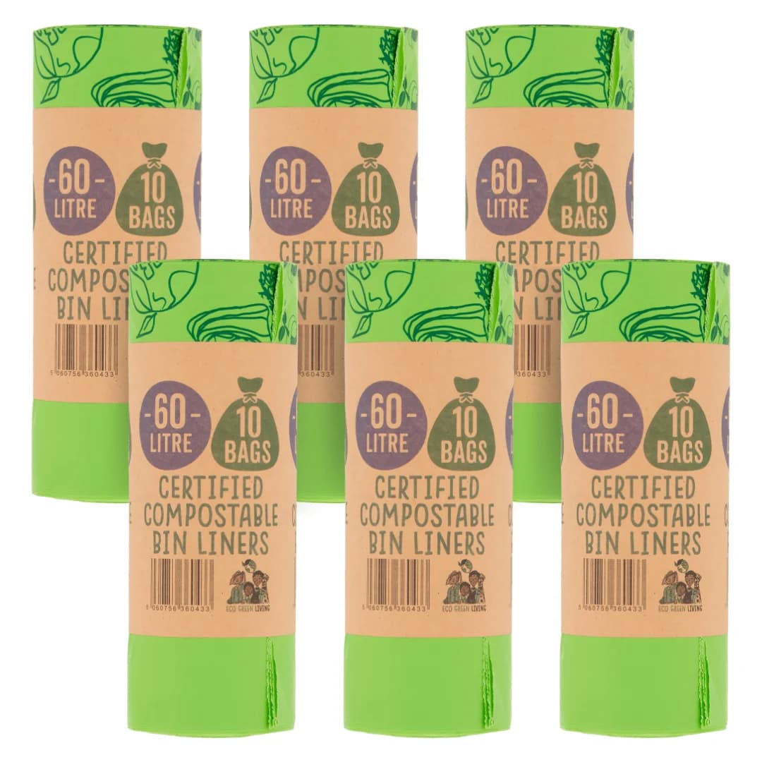 60L Compostable Waste Bags, 6 Rolls – image 1