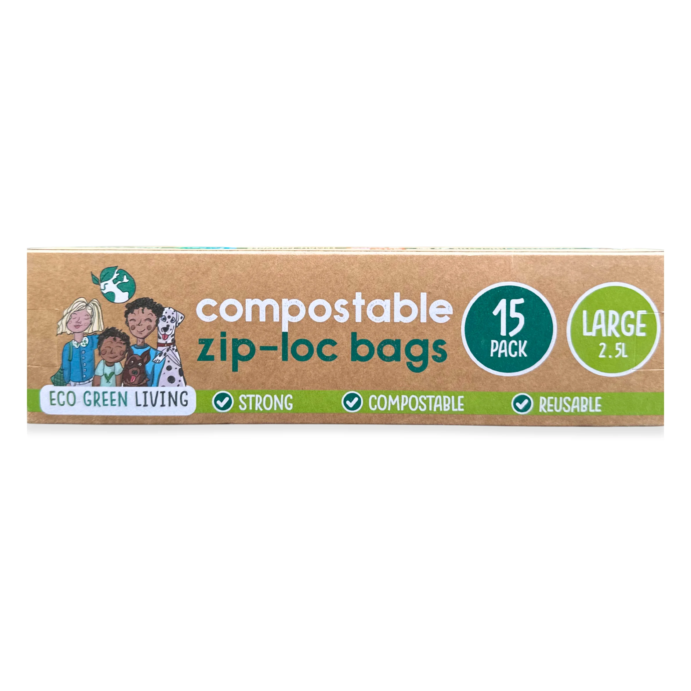 Compostable Resealable Zip lock Bags Large | 2.5 Litre (15 bags)