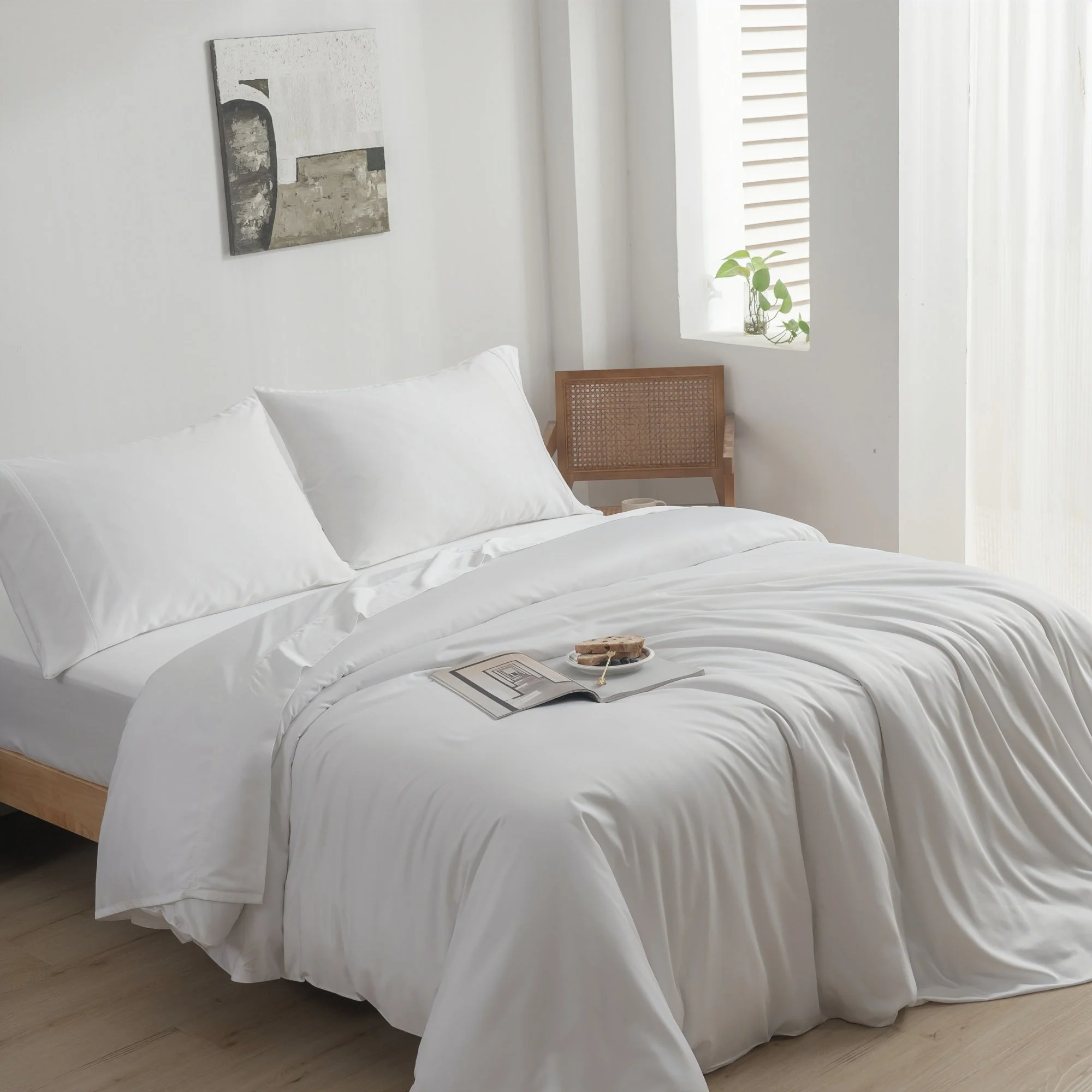 King Size Pillow and Duvet Set with Fitted Sheet – White