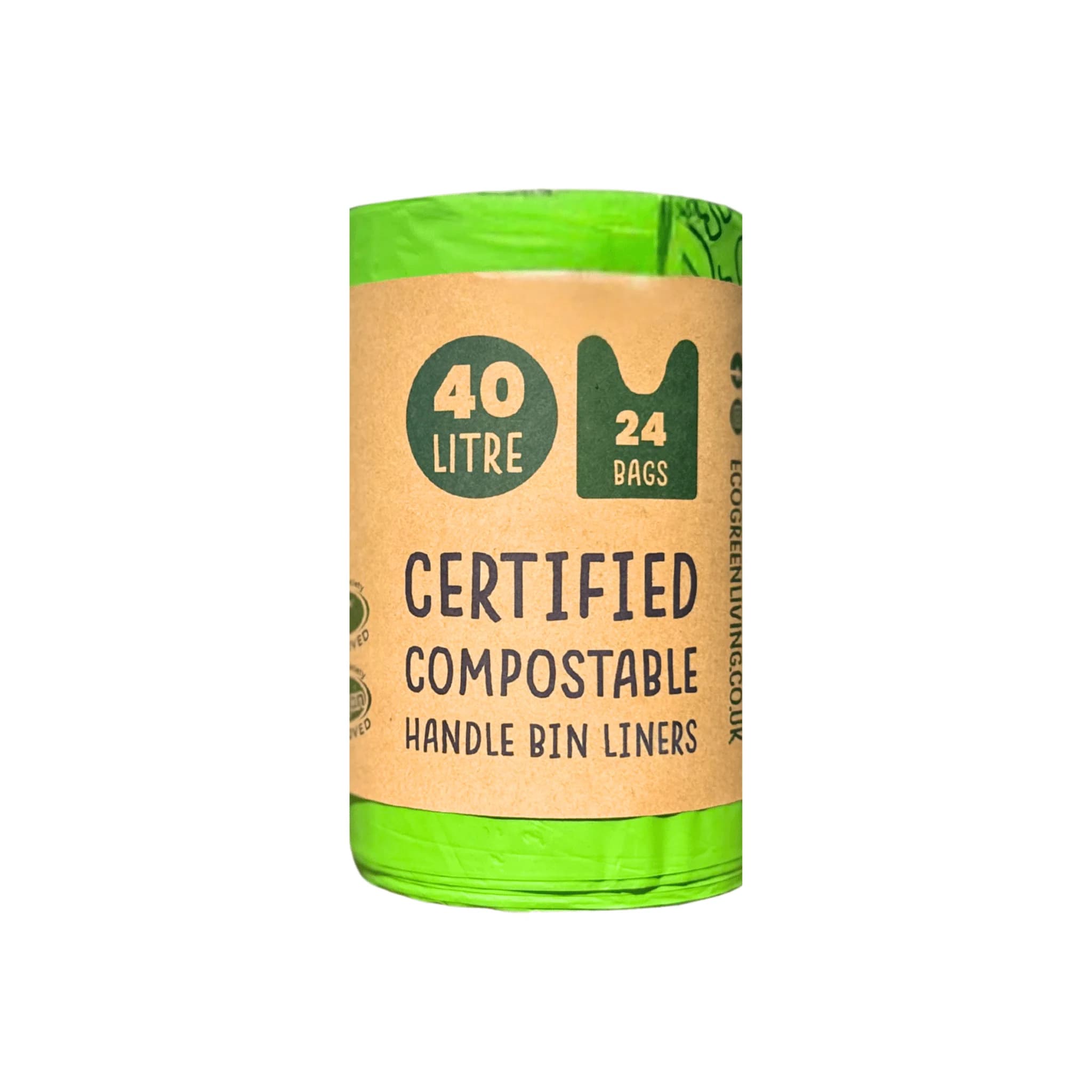 Compostable 40L bin bags on a roll of 24 in plastic free packaging