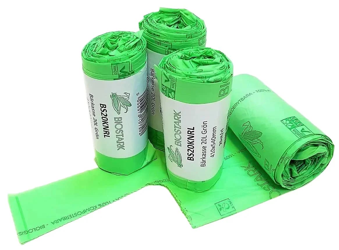 Six rolls of 20L compostable catering bags, 25 bags per roll