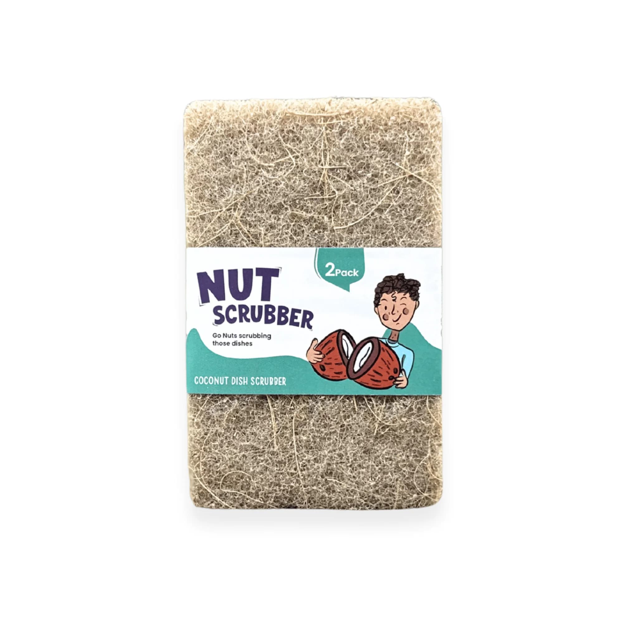 Coconut fibre nut scrubbers for washing up, pack of two