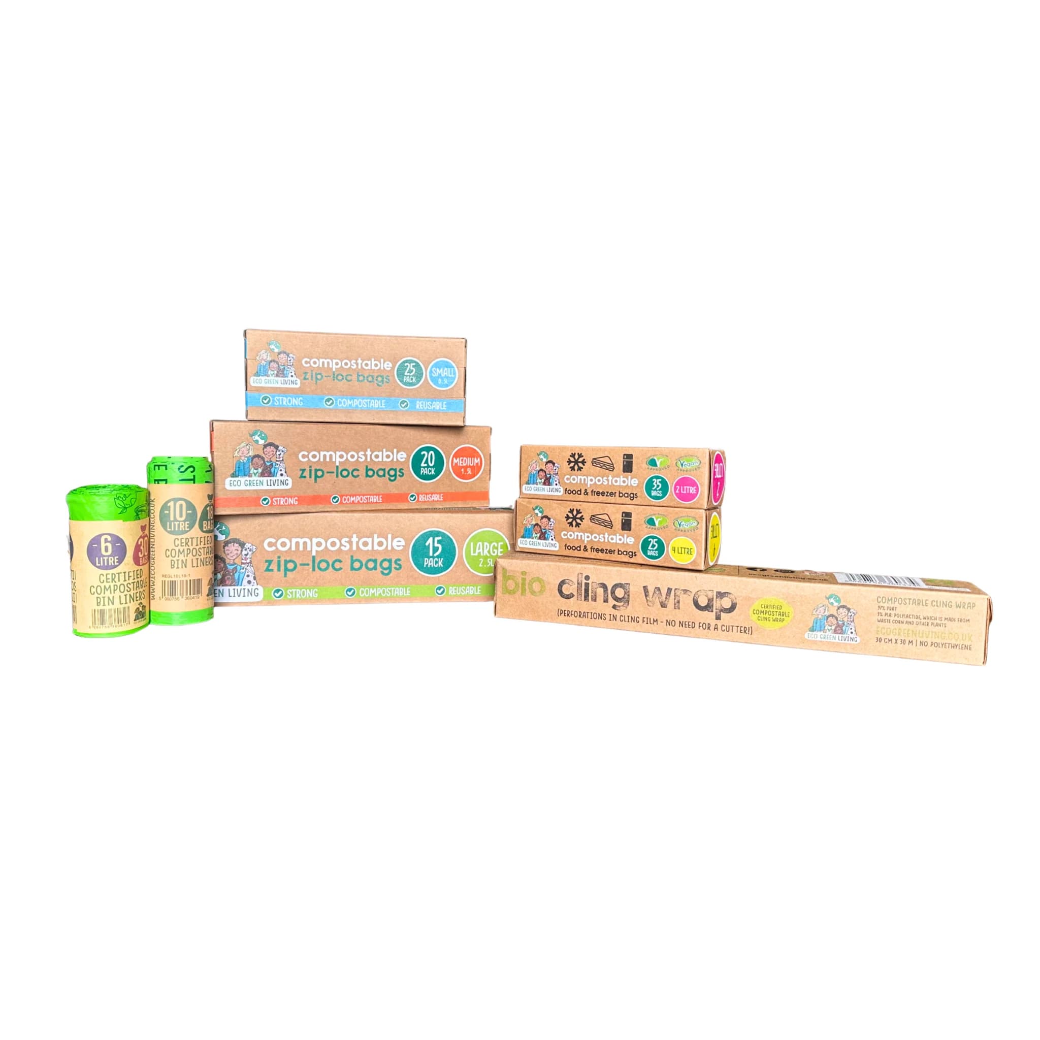 Waste Not, Want Not starter box with compostable bin liners, freezer bags and food wrap