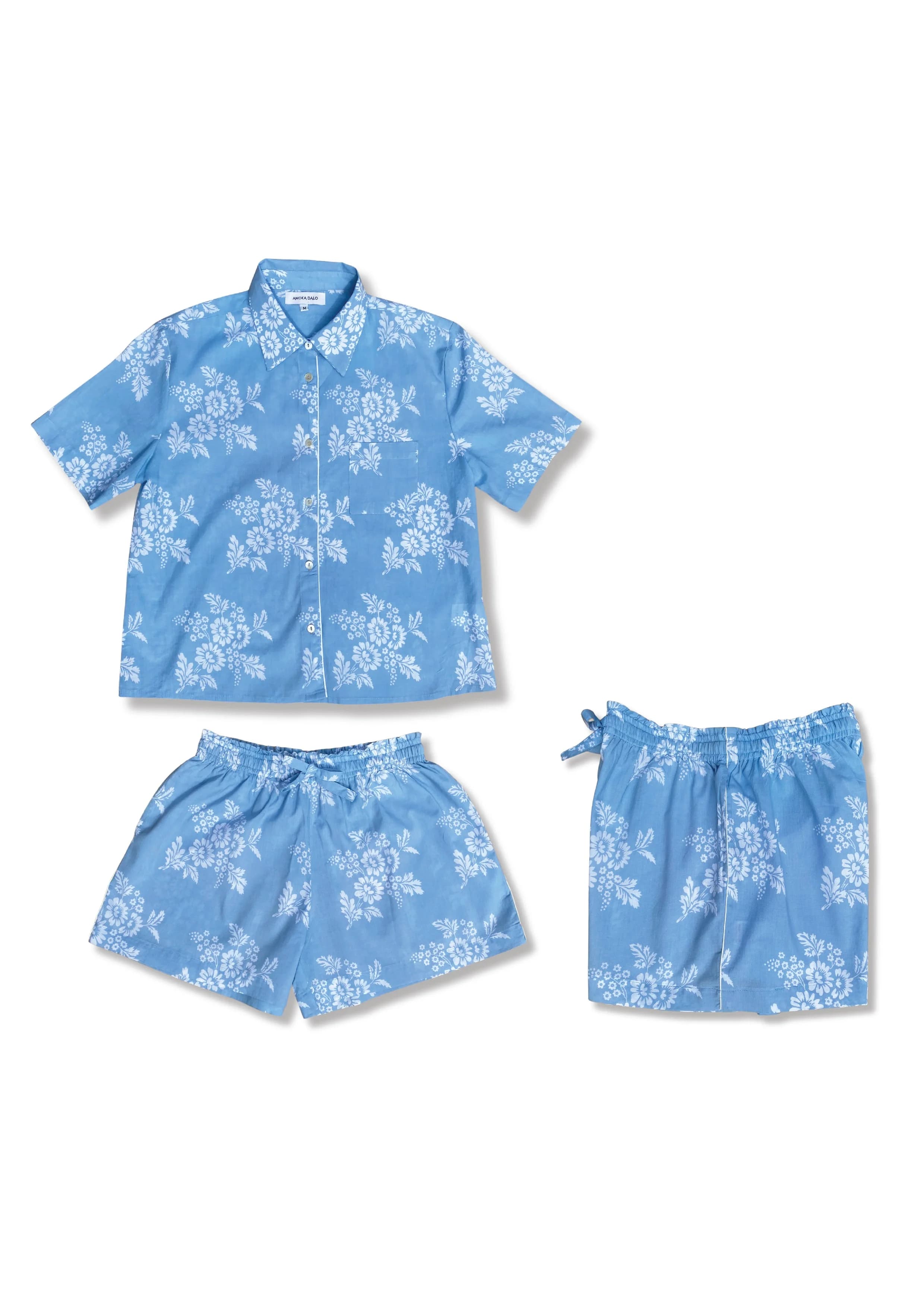 Marguerite Short Sleeve Set, Organic Cotton, white/blue print