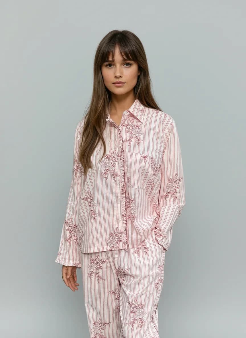 New! Victoria Long Sleeve Set, Organic Cotton – Vintage Pink Stripe & Rose