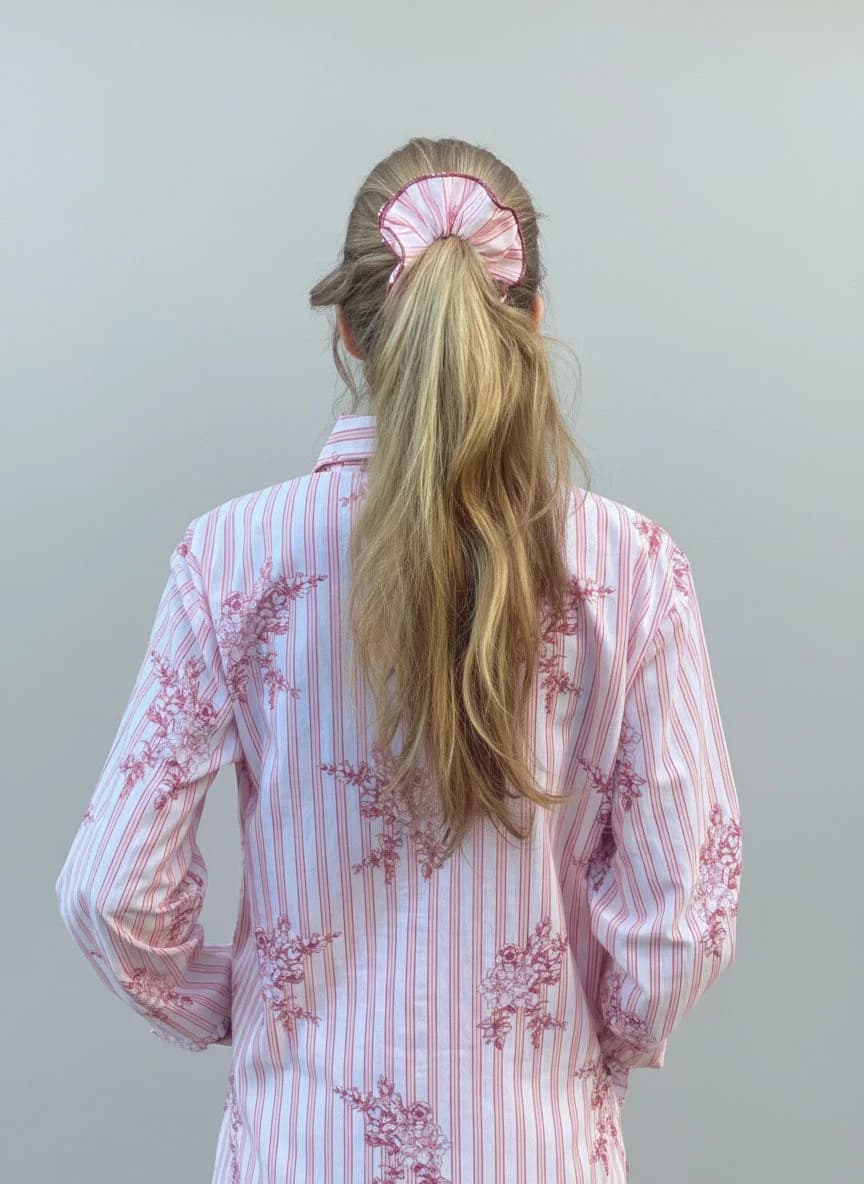 Victoria Organic Cotton Scrunchie – Pink Stripe & Rose Print