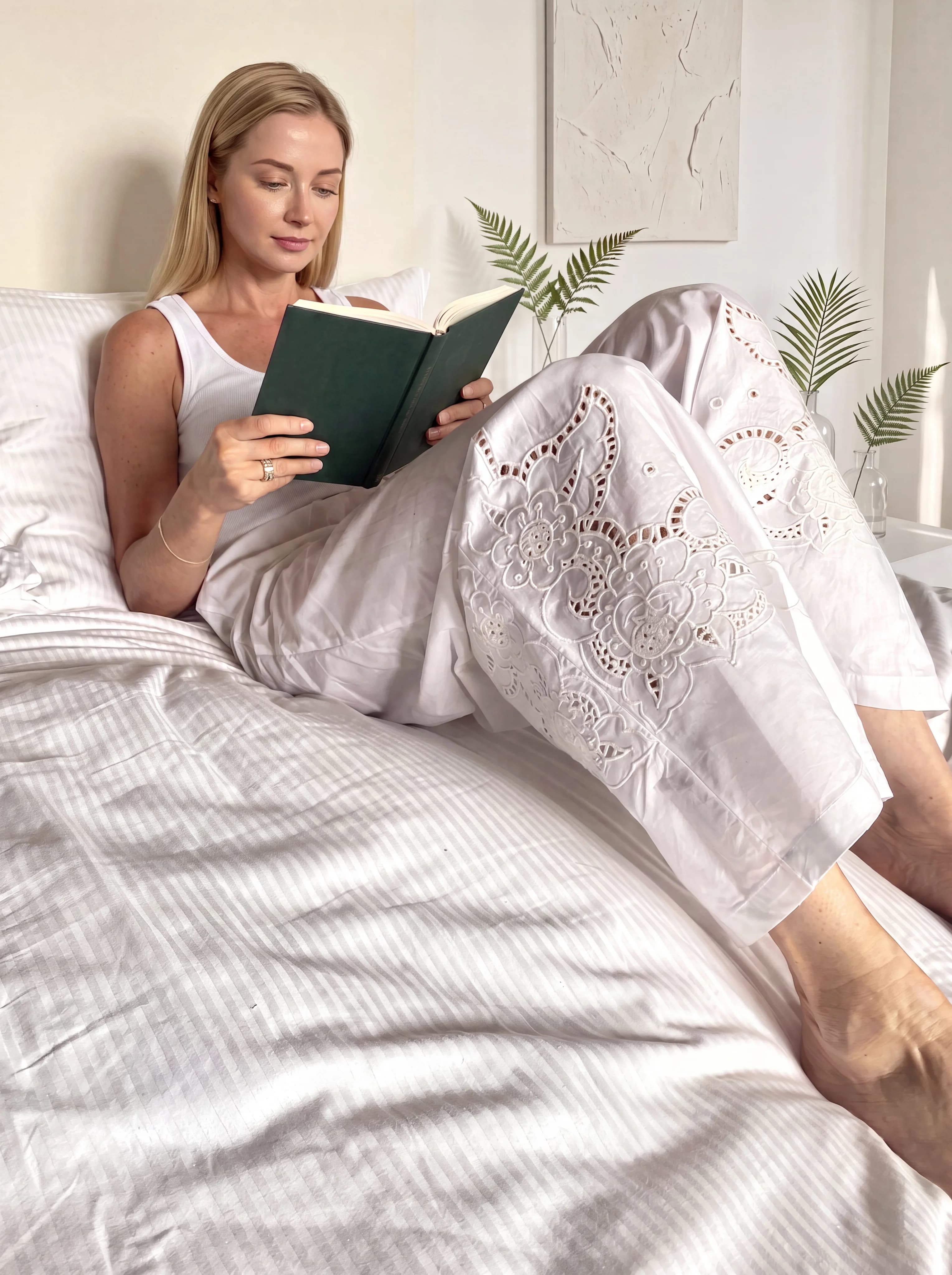 Alba Embroidered Cotton Lounge Trousers – image 1