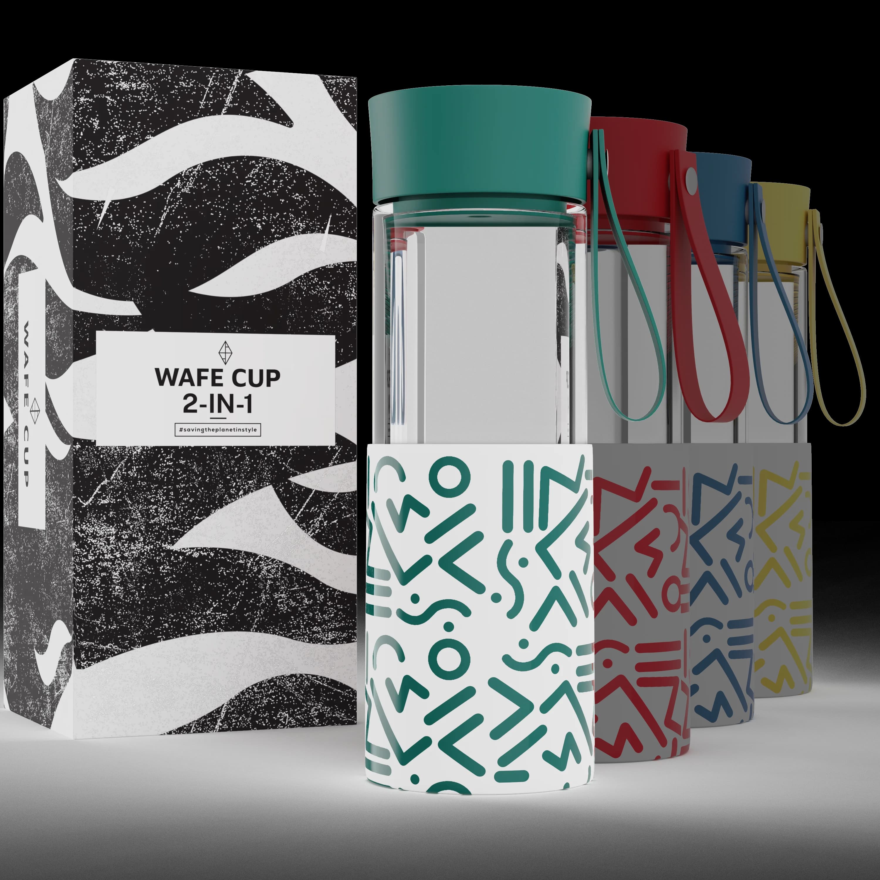 WAFE Cup 2-in-1 Insulated Glass Coffee Mug & Travel Water Bottle 350ml - GREEN